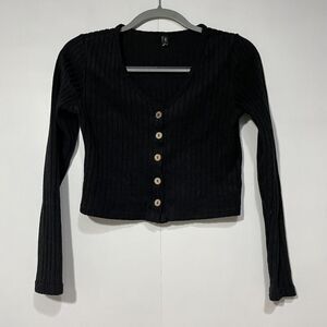 Zaful Button Up Crop Top Womens 6 Black‎ Textured Casual Dark Academia Gothic